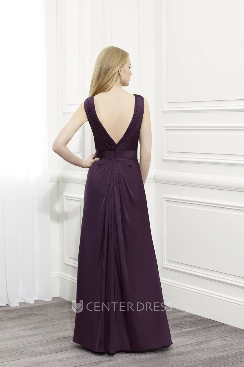 Draped Sleeveless V-Neck Chiffon Mother Of The Bride Dress With Cape