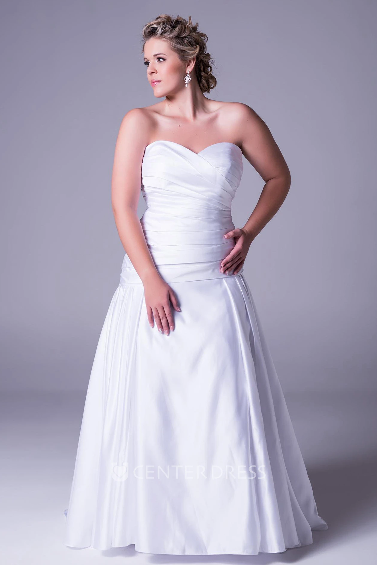 Sweetheart Satin Plus Size Wedding Dress With Criss Cross And Zipper