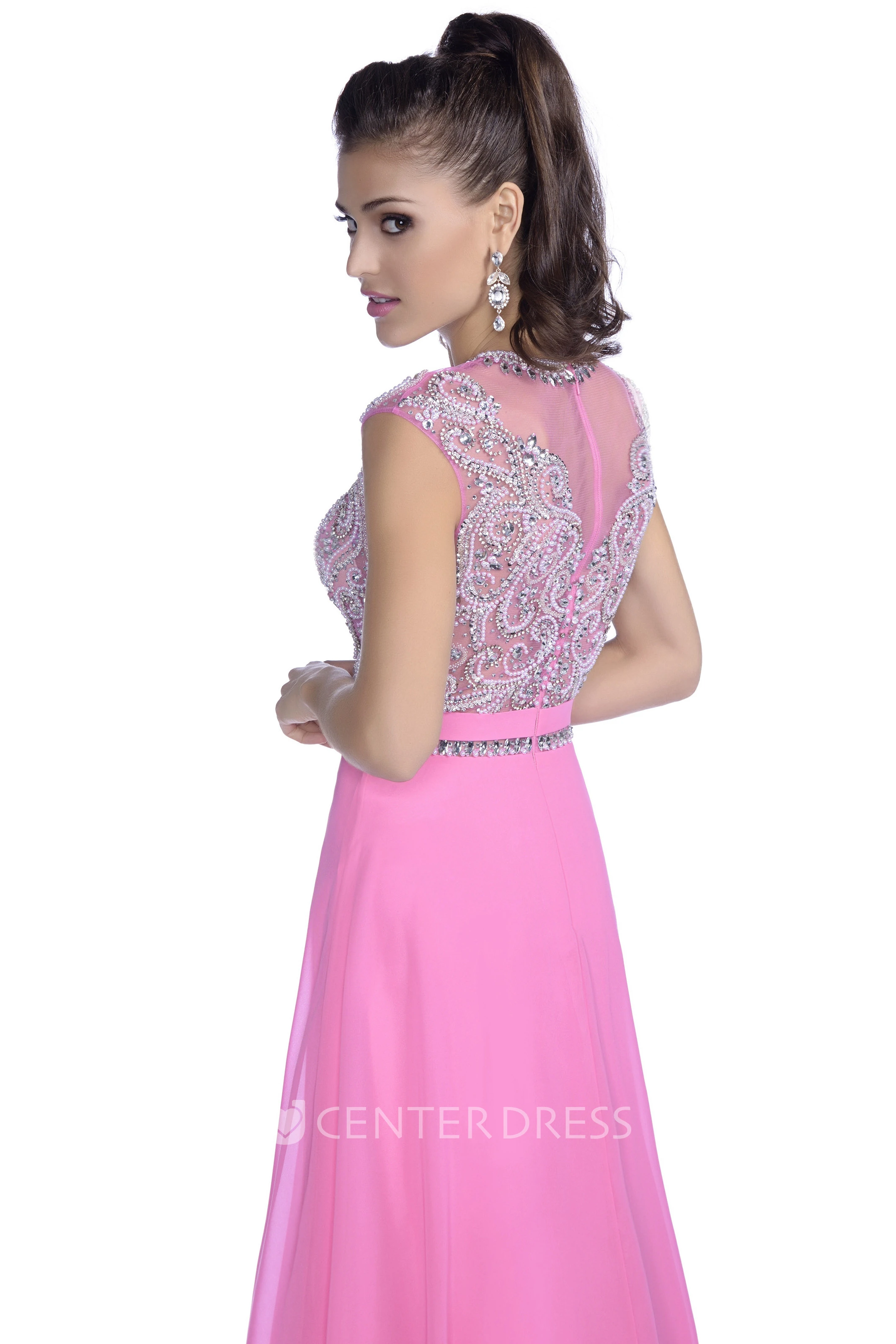 Sheath Chiffon Sleeveless Gown With Rhinestones And Appliques
