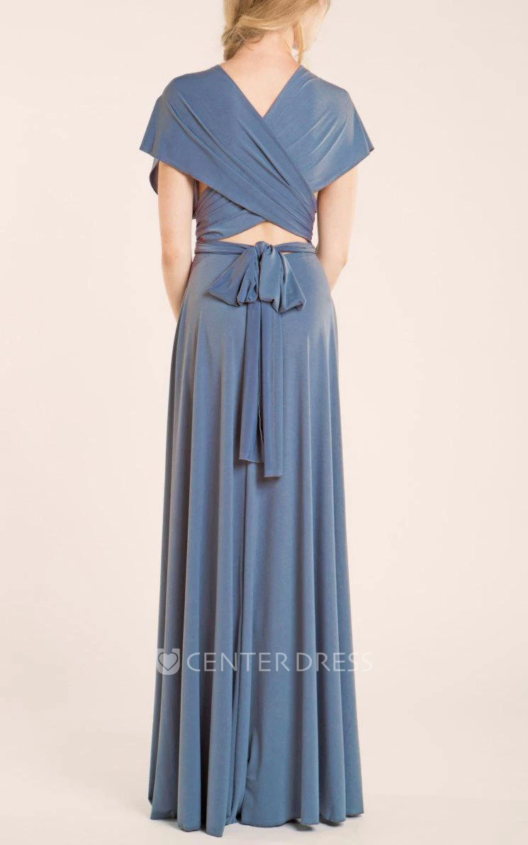 V-neck Bat-wings Sleeve Long Jersey Dress