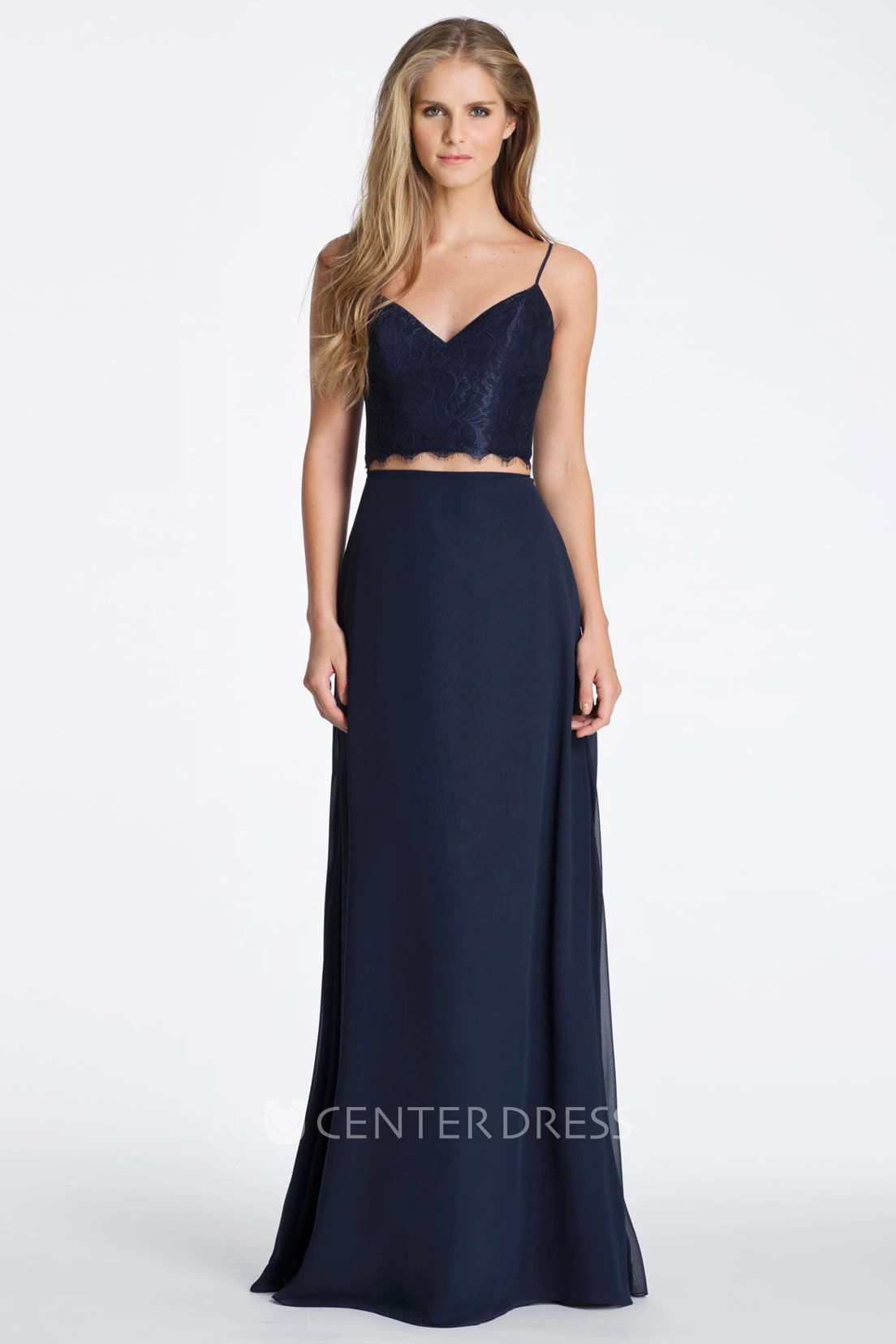 Sleeveless Spaghetti Appliqued Chiffon Bridesmaid Dress With Low-V Back