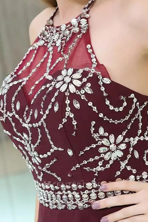 A-line Knee-length Sleeveless Halter High Neck Beading Chiffon Homecoming Dress
