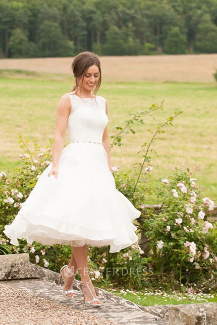 Maxi High Neck Jeweled Chiffon Wedding Dress With Appliques And Illusion