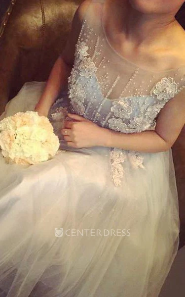 Short Cute Jewel Pleated Knee-length Tulle Dress With Appliques 