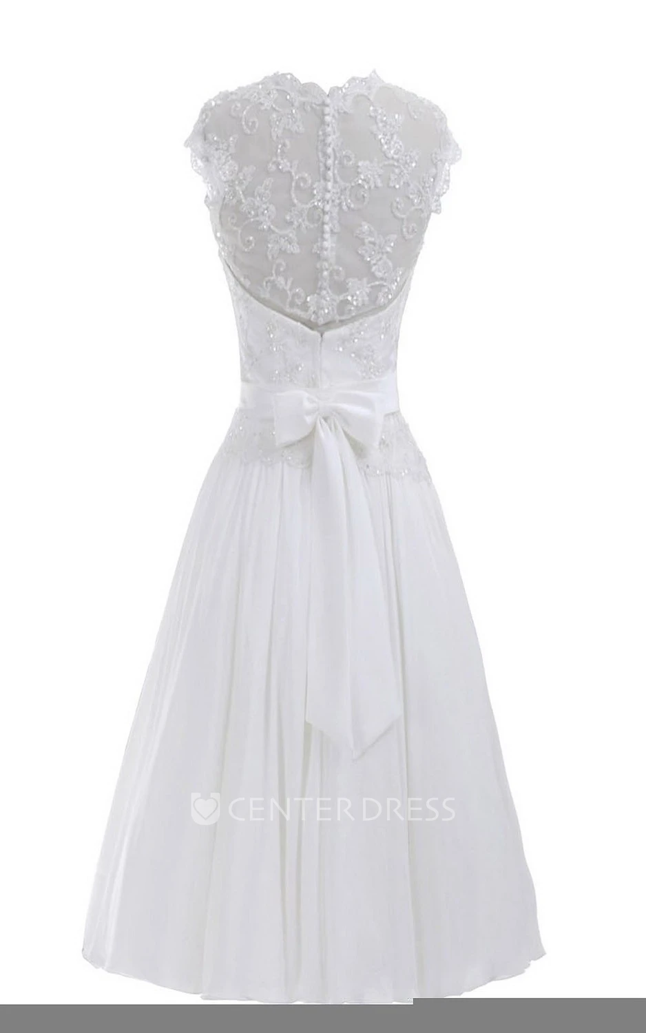 Sleeveless High Neck Appliqued Beaded Knee-length Chiffon Dress