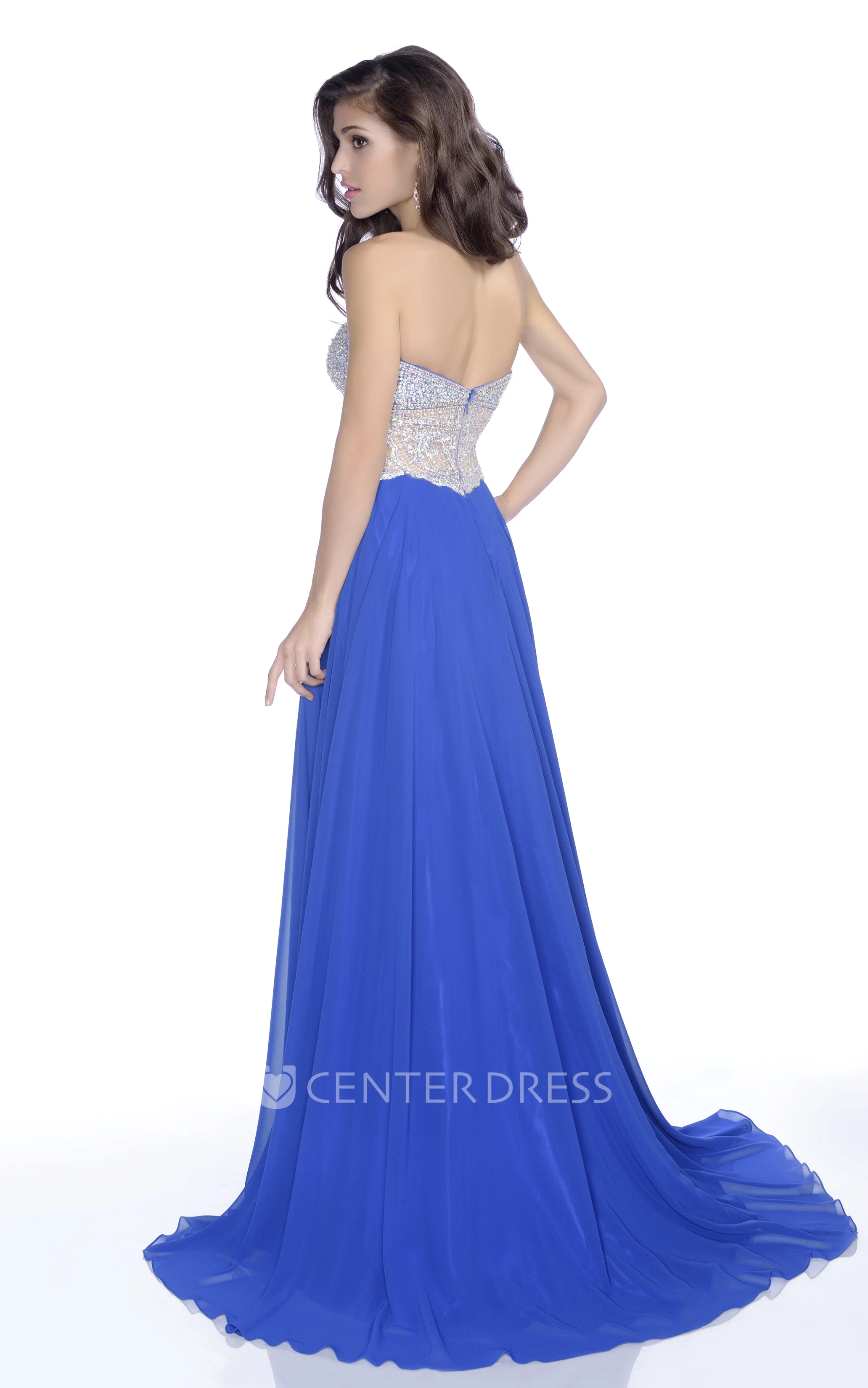 A-Line Sweetheart Sleeveless Chiffon Gown With Sophisticated Jeweled Bodice
