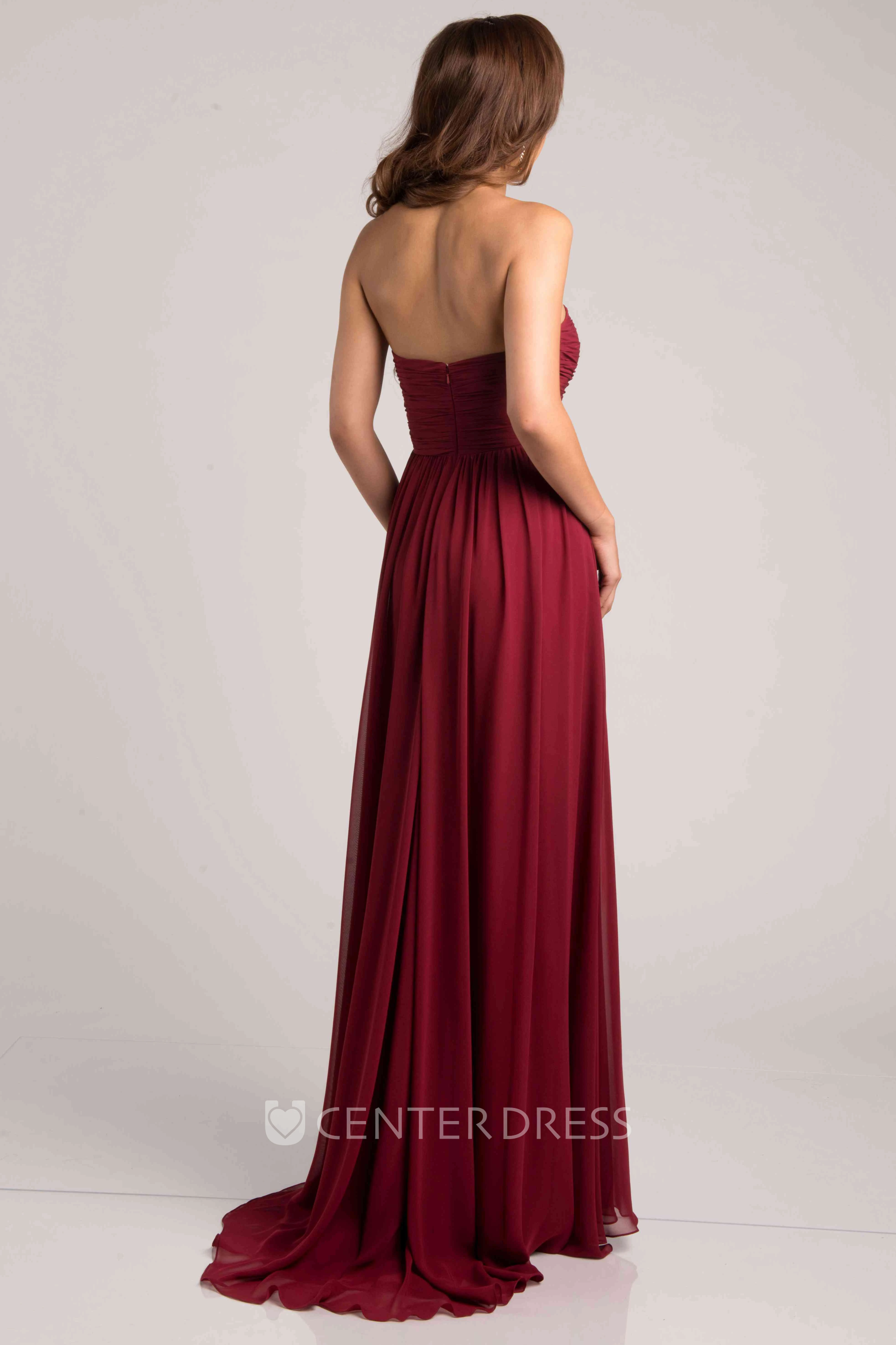 Sweetheart Pleated Empire Chiffon Bridesmaid Dress With Floral Detailing