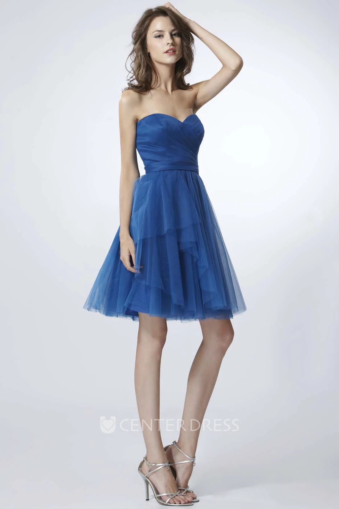 Mini A-Line Sleeveless Criss-Cross Sweetheart Tulle Bridesmaid Dress