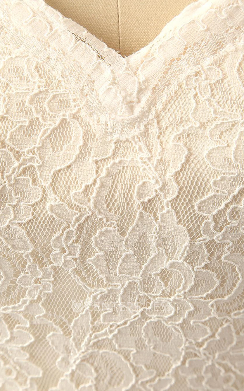 Short V-Neck Sleeveless Zipper Lace Dress