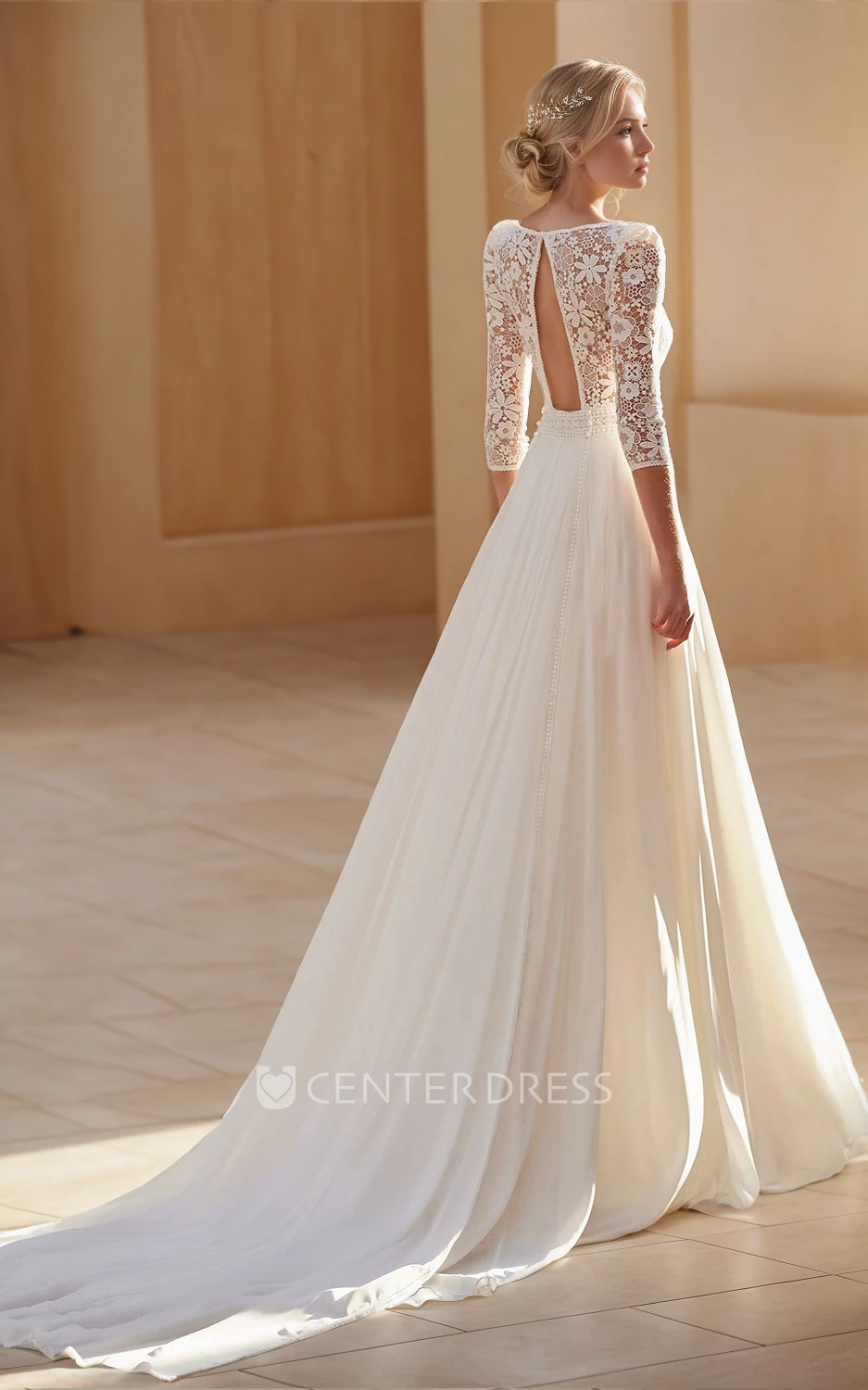 Vintage Ethereal Chiffon Lace Square Neck A-Line Wedding Dress Elegant Romantic Long Sleeve Floor-length Backless Bridal Gown with Sash