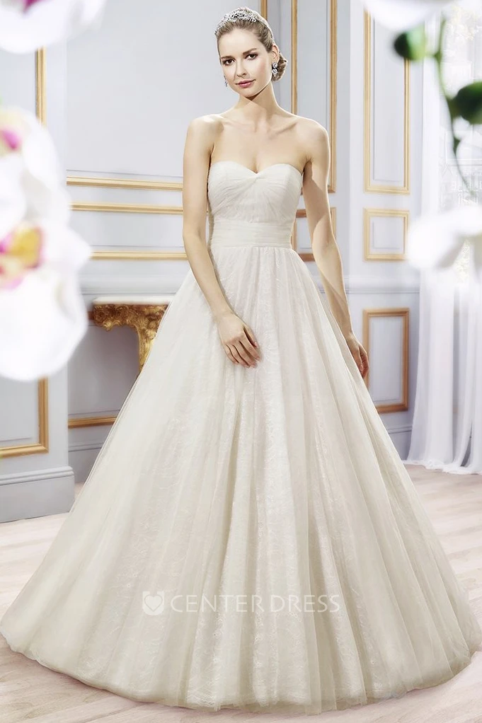 Ball Gown Sweetheart Long Tulle Wedding Dress With Pleats