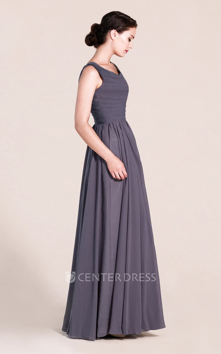 Sleeveless Scoop A-line Long Dress With Ruching