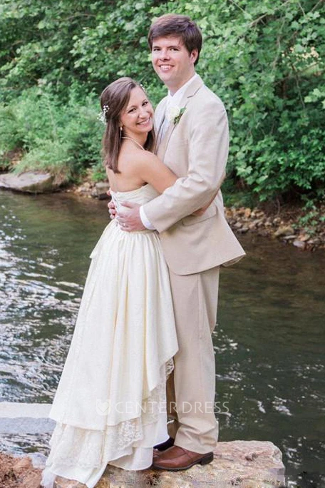 A Line Sweetheart Chiffon Lace Lace-up Corset Back Wedding Gown