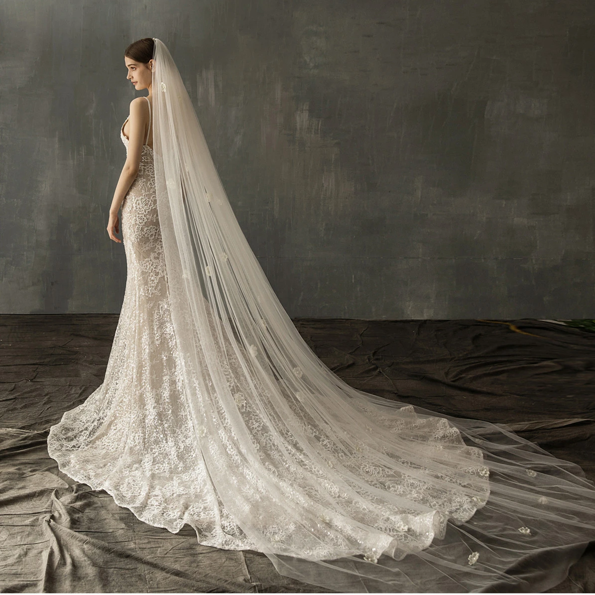 Fairy Cathedral Tulle Veil with Flowers