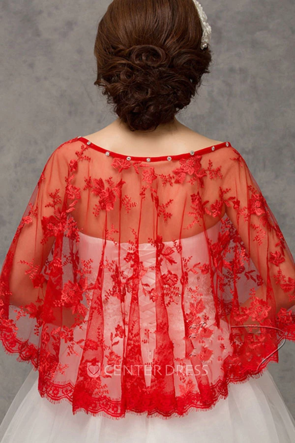 New Lace Red White Cape Shawl