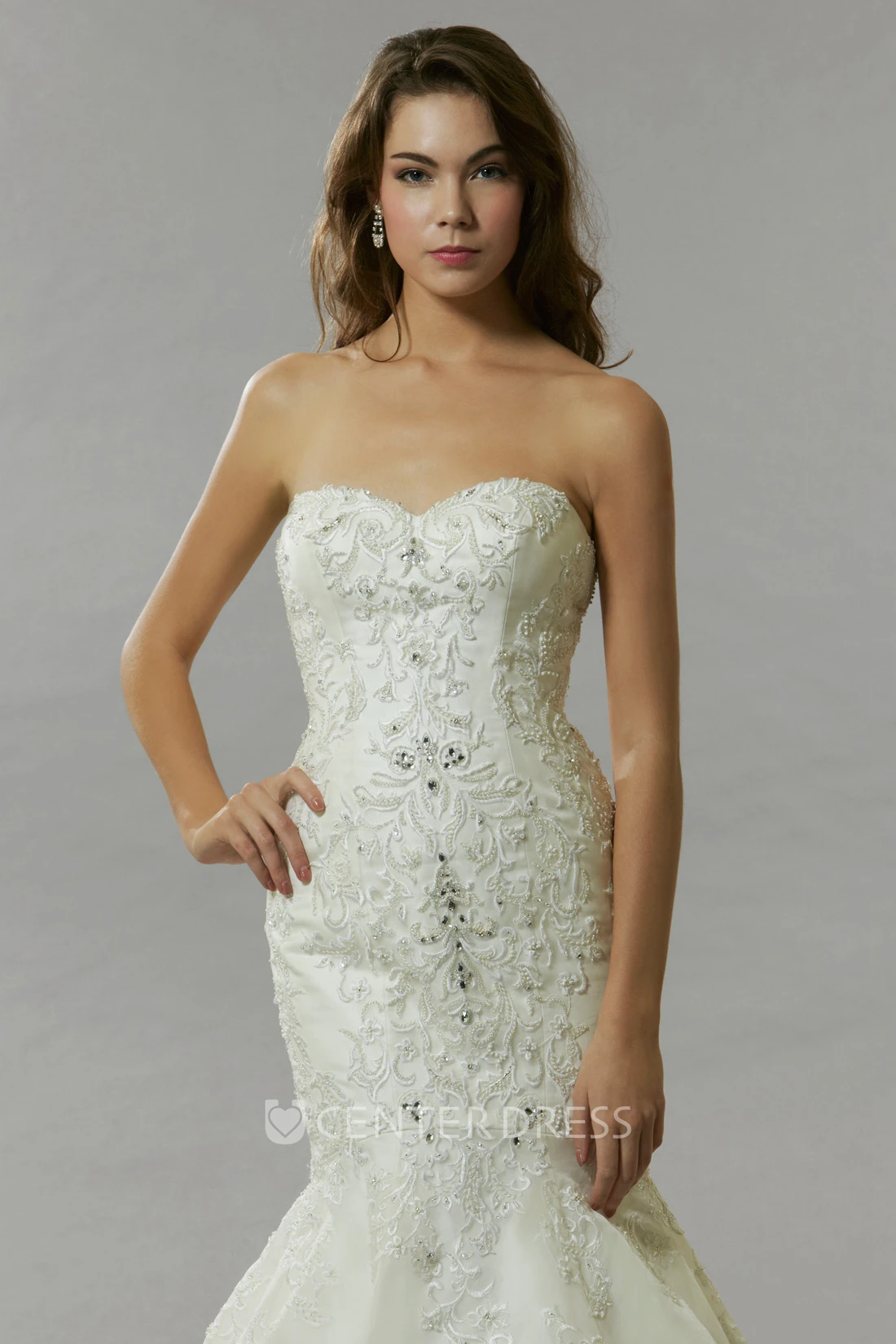 Trumpet Beaded Sweetheart Floor-Length Sleeveless Wedding Dress With Backless Style And Appliques