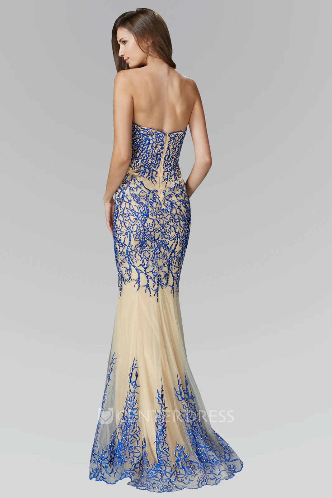 Mermaid Sweetheart Sleeveless Tulle Backless Dress With Beading And Embroidery