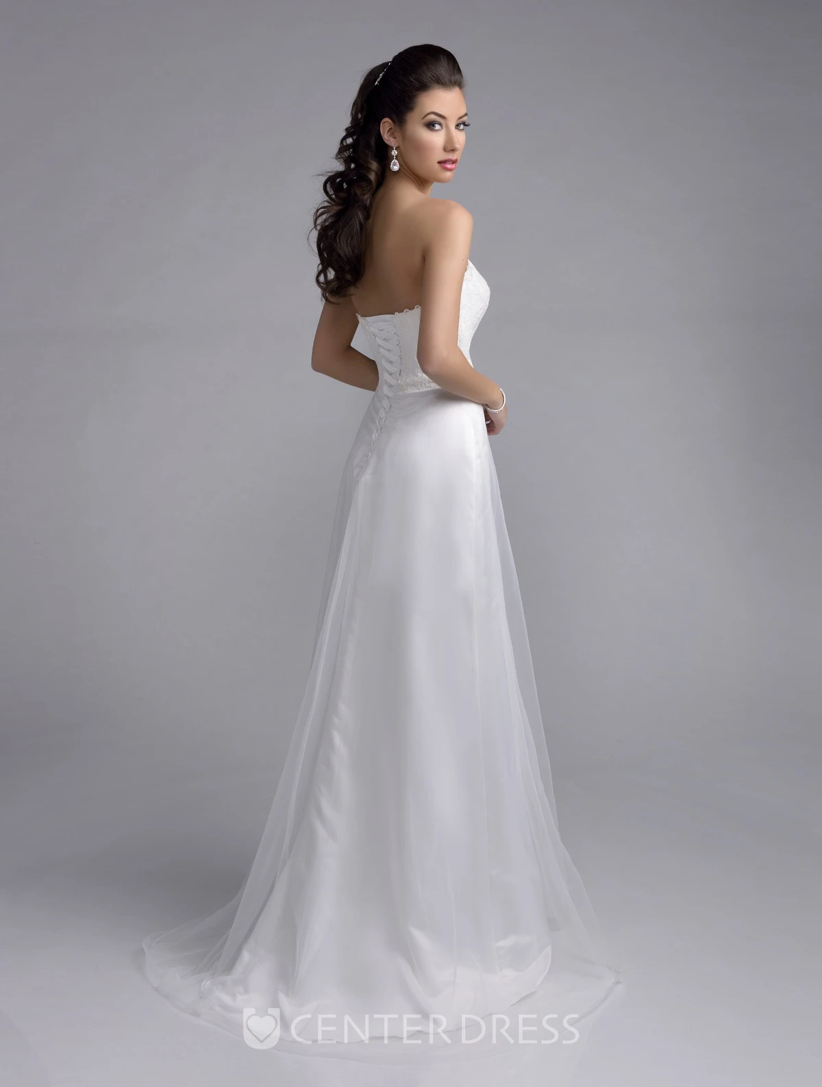 Lace Bodice Chiffon Skirt A-Line Wedding Dress With Sweetheart Neck