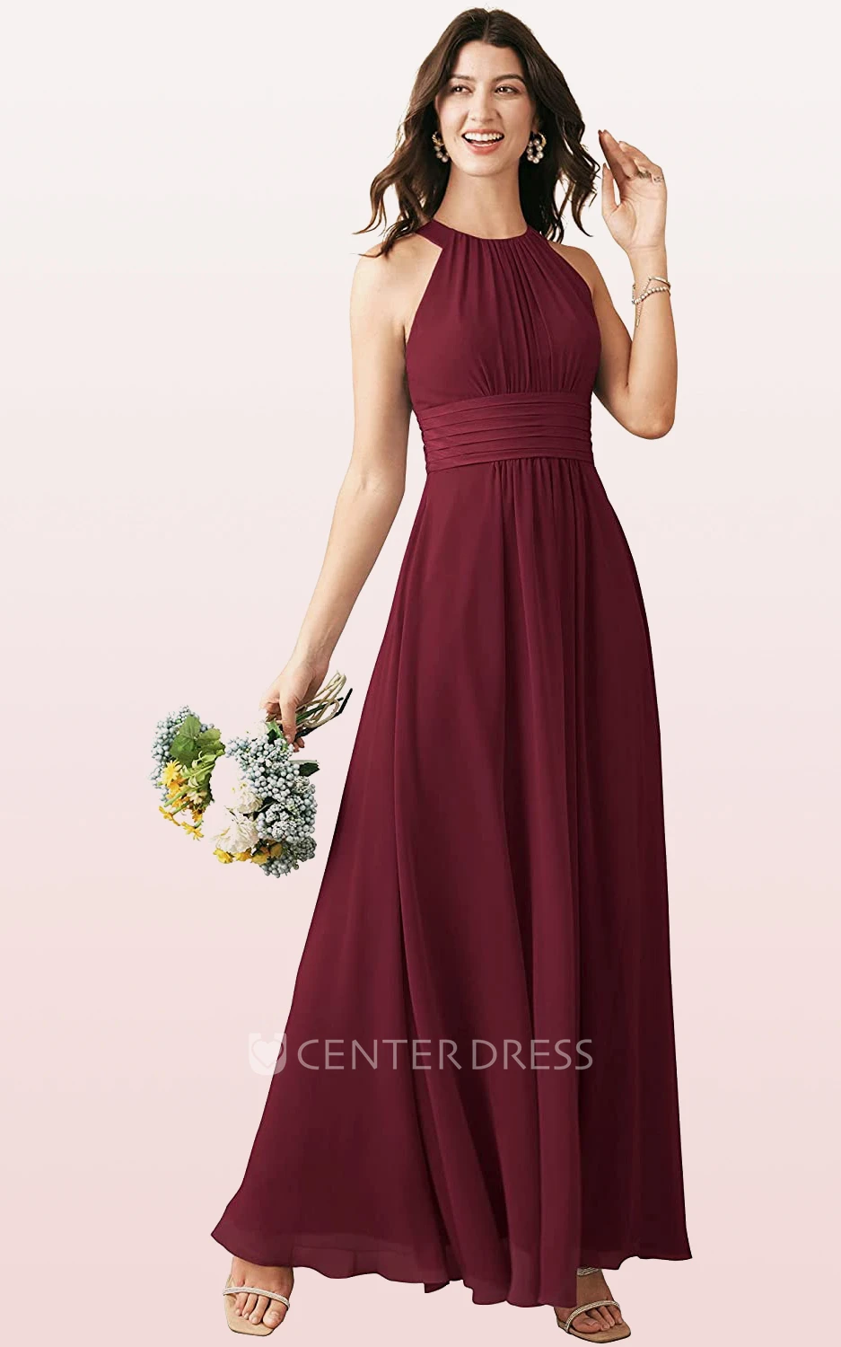 Chiffon Ankle-length Halter A Line Sleeveless Bridesmaid Dress With Ruching