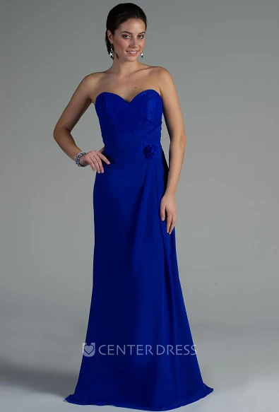 Sweetheart Sheath Chiffon Long Dress With Waist Flower