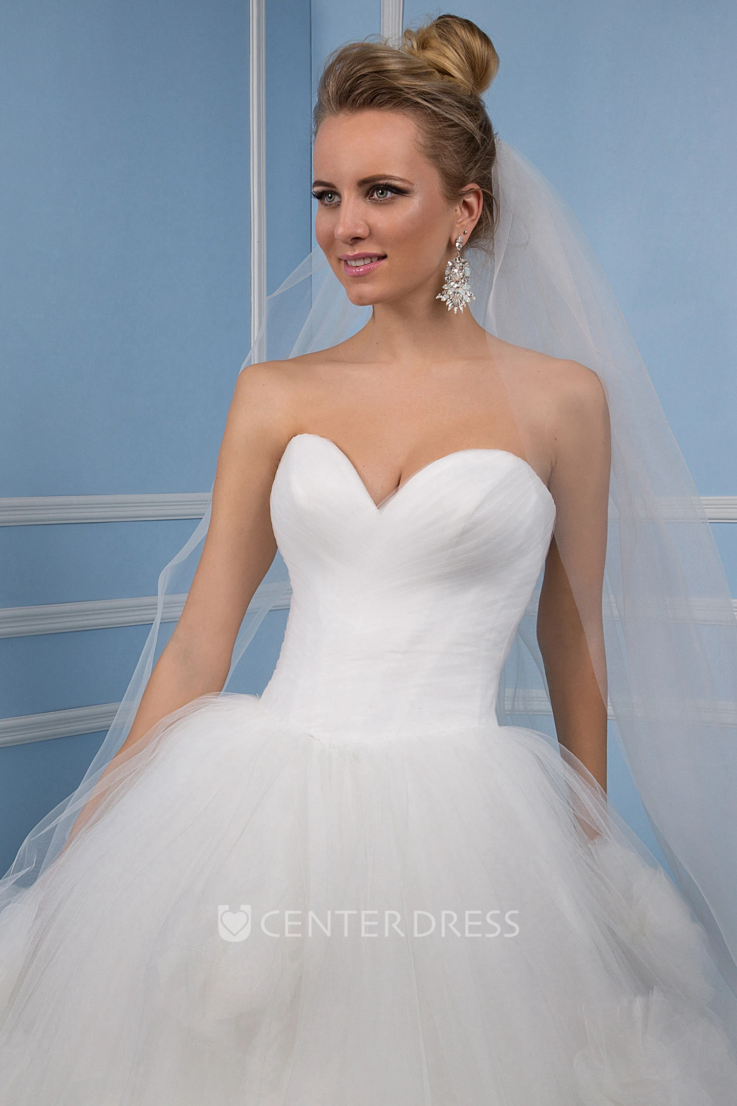Sweetheart Floor-Length Criss-Cross Floral Tulle Wedding Dress