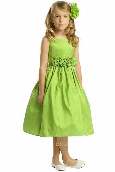 Tea-Length Tiered Taffeta Flower Girl Dress