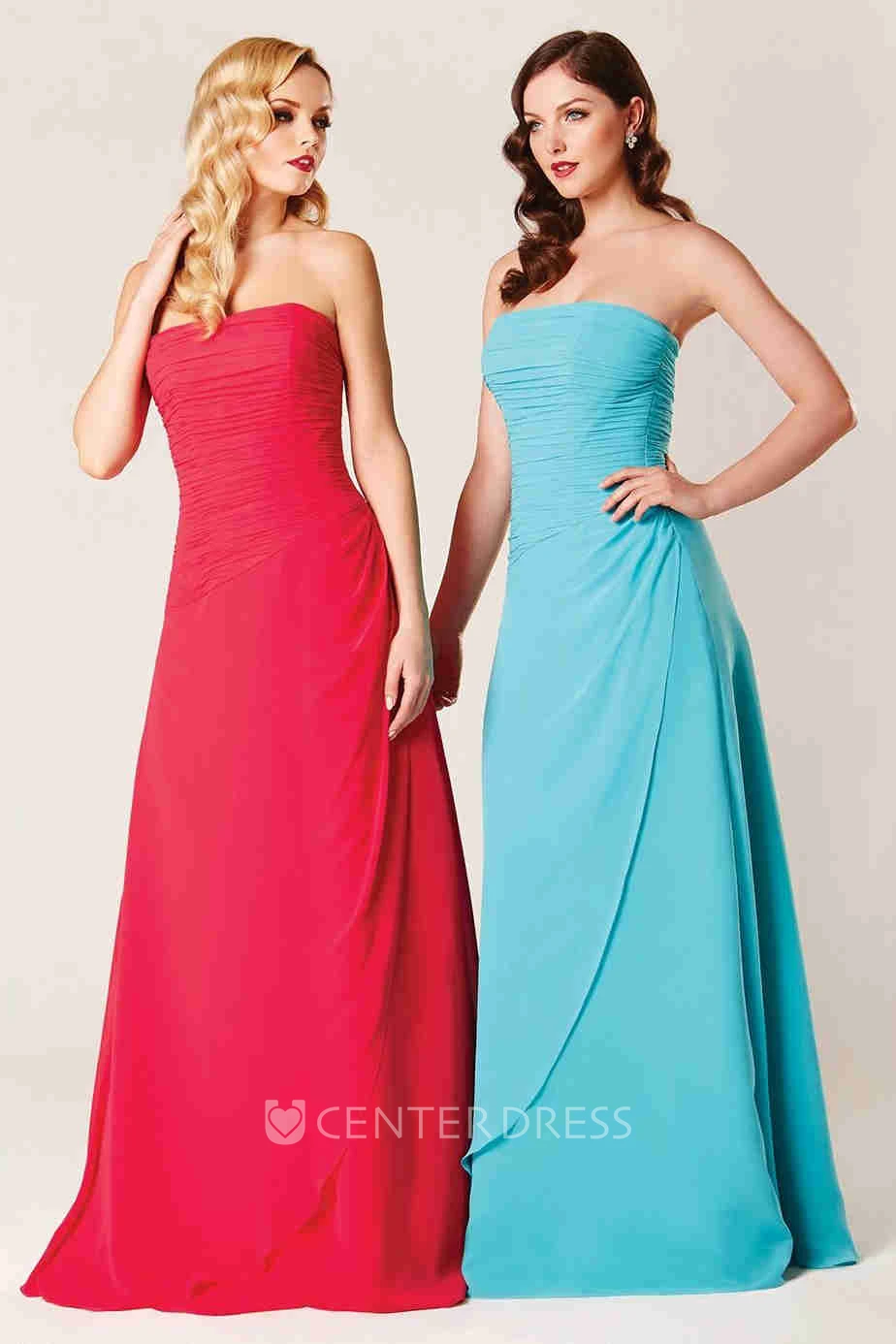 Floor-Length Strapless Ruched Chiffon Bridesmaid Dress With Draping And Lace Up