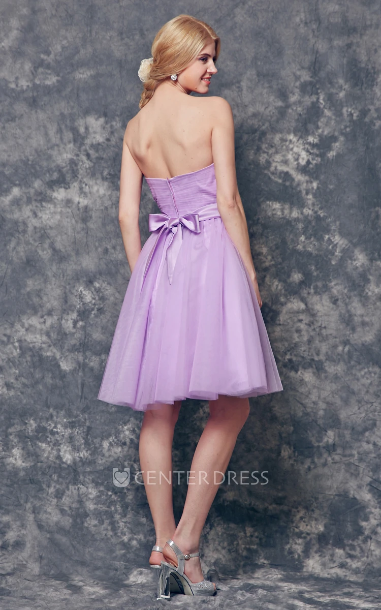 Strapless Backless A-line Short Tulle Dress With Sash