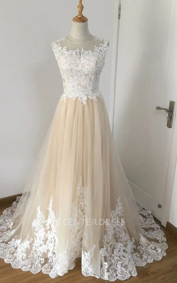 Ethereal Bateau A Line Lace Sleeveless Floor-length Evening Dress with Ruching