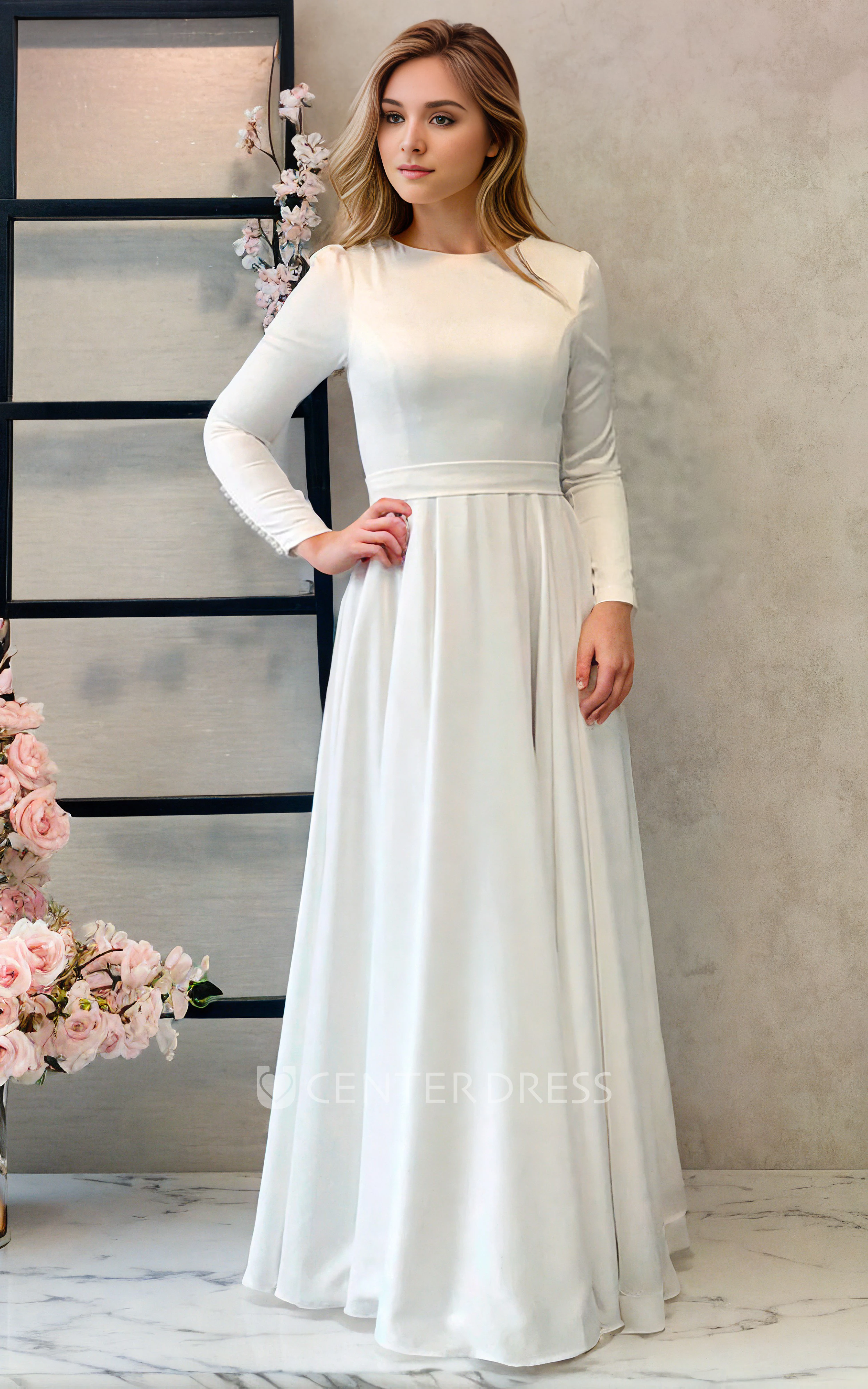 Sheath Elegant Bateau Satin Modest Floor Length Dress With Button Down