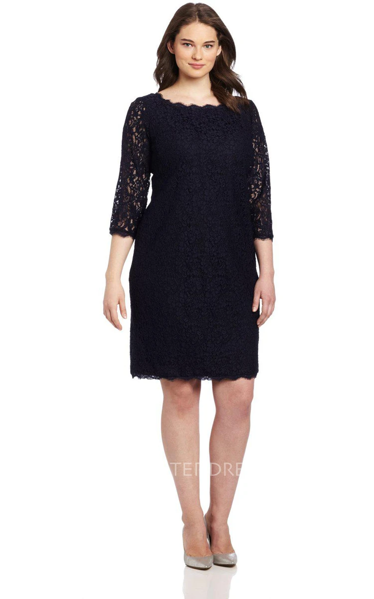 Long Sleeve Knee Length Lace Short Dress With Long Center Zipper