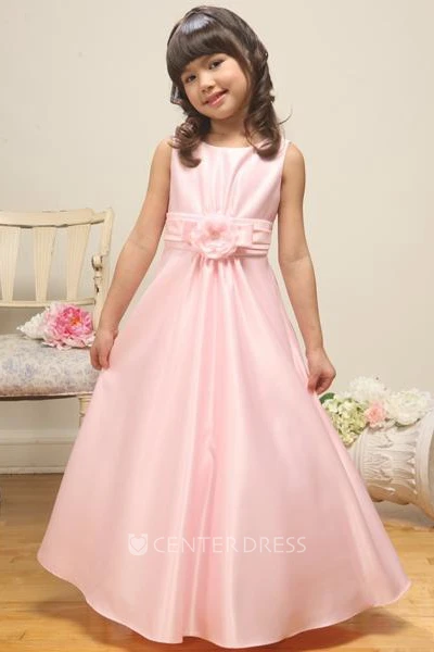 Ankle-Length Floral Floral Satin Flower Girl Dress