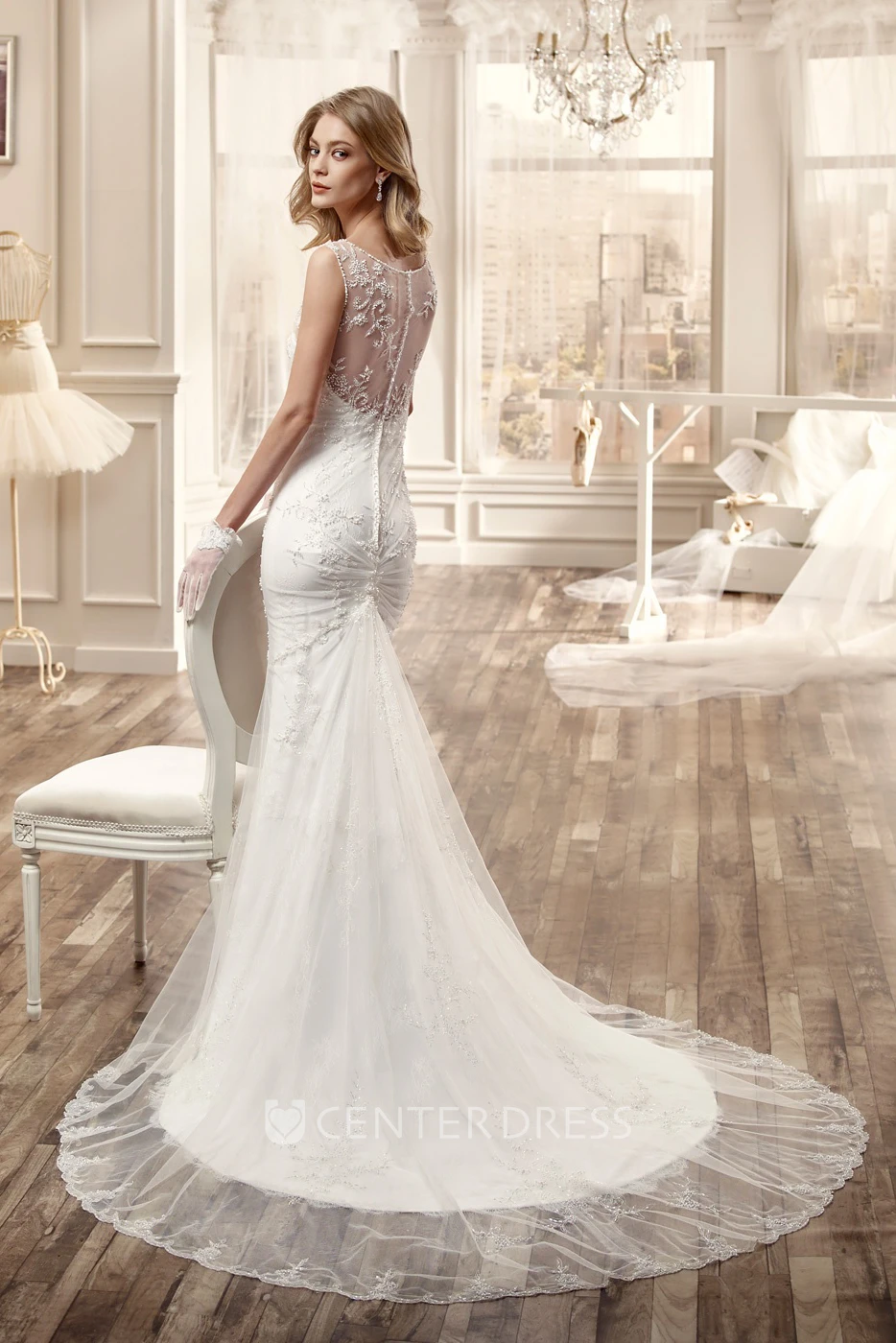 Sweetheart Cap-Sleeve Mermaid Spring Wedding Dress With Illusive Neckline And Back
