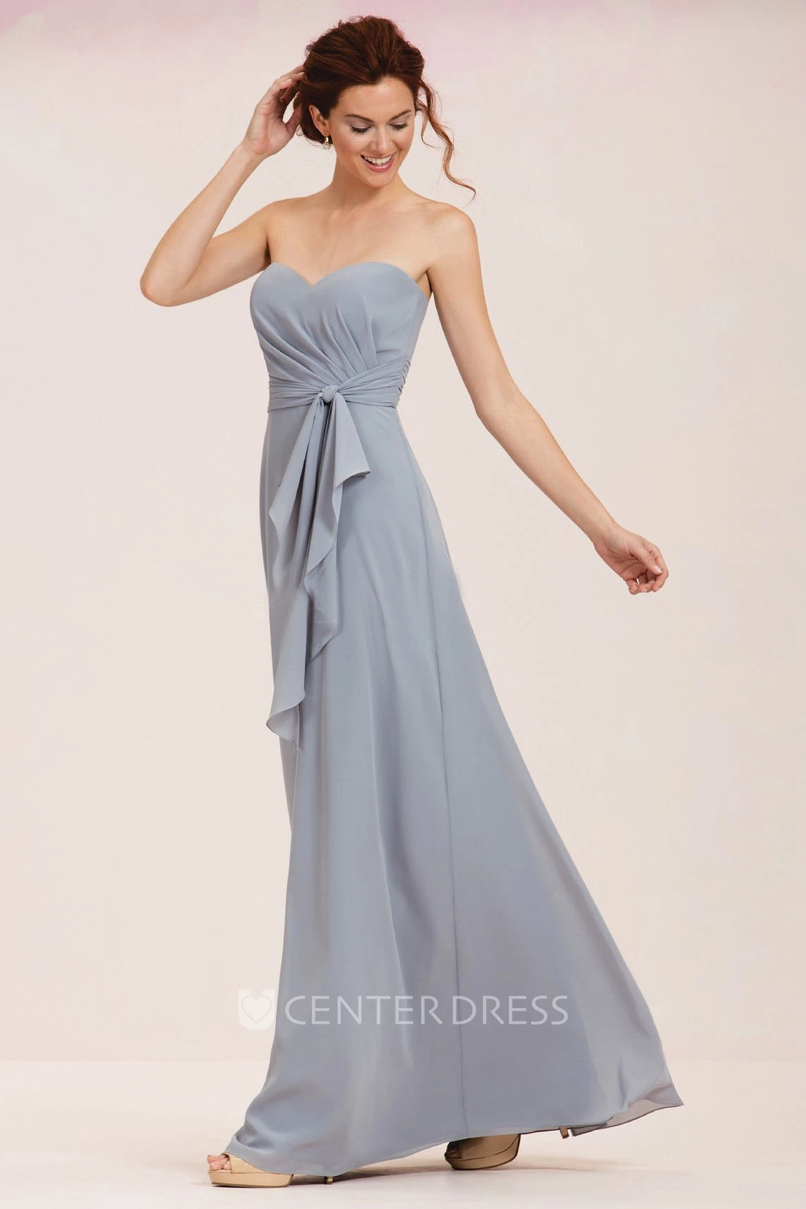 Sweetheart Long Bridesmaid Dress With Pleats And Knot Detail