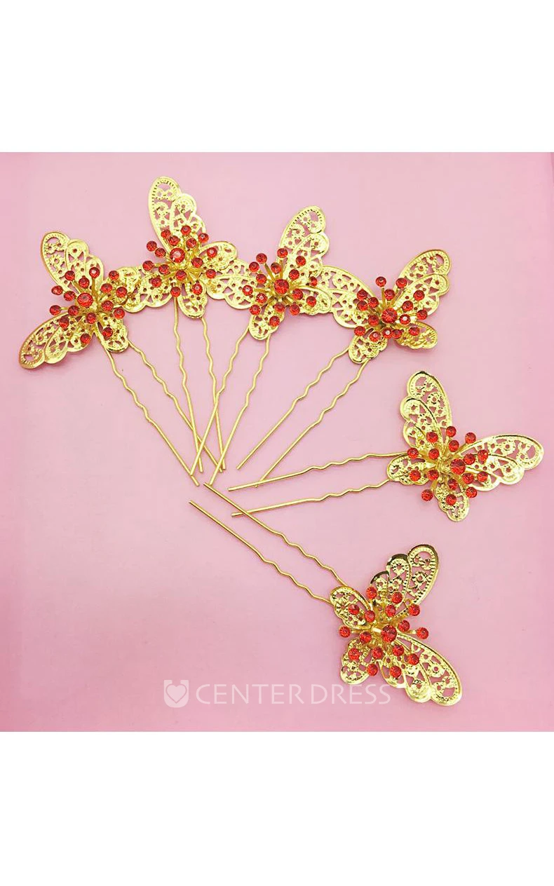 Bride Red Headdress Hair Ornaments Chinese Cheongsam Wedding Accessories Plate Hairpin U-Shaped Clip