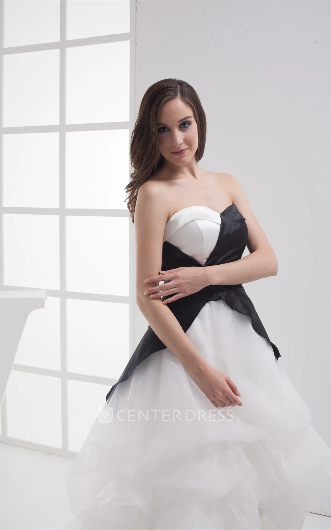 Black-And-White High-Low Organza Prom Dress with Tiers and Ruffles