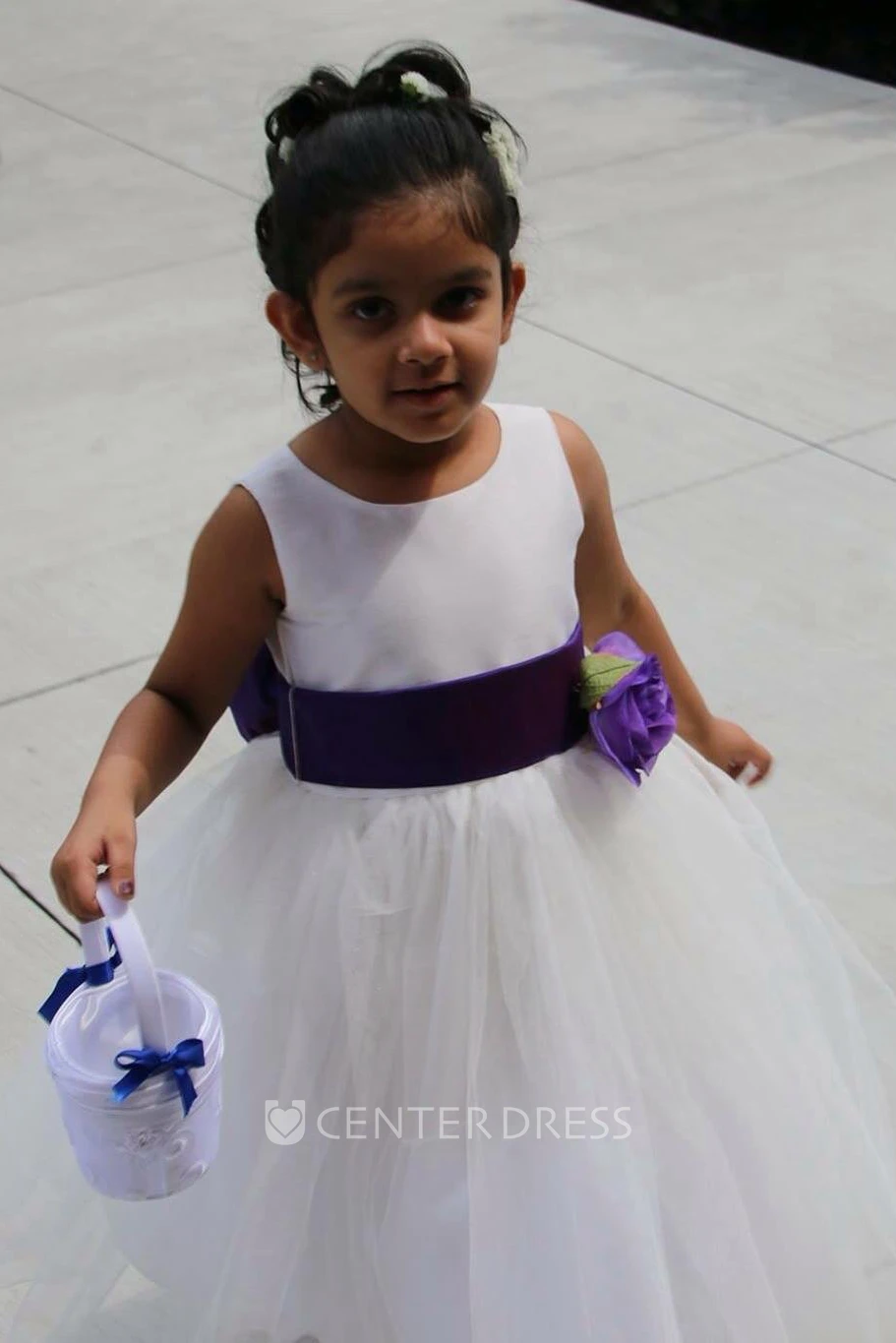 Tea-Length Tiered Tulle Flower Girl Dress