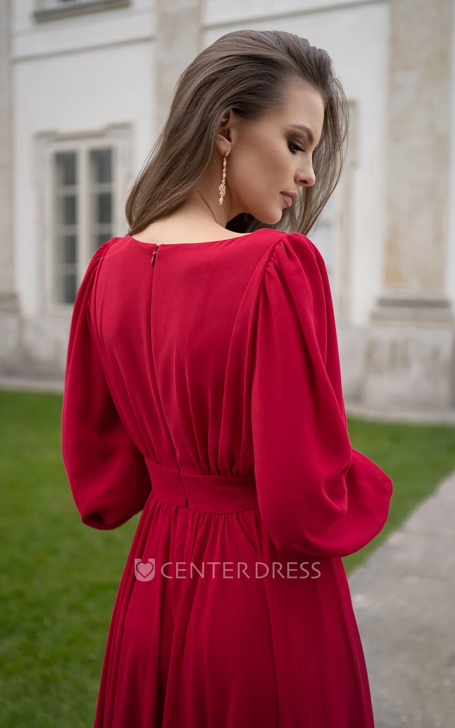 Chiffon Prom Dress with V-neck and Floor-length Romantic A-Line Dress for Women