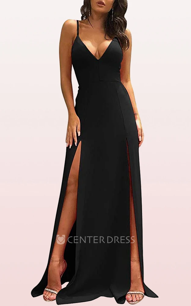 Elegant Sleeveless Satin V-neck A Line Mother Dress With Split Front
