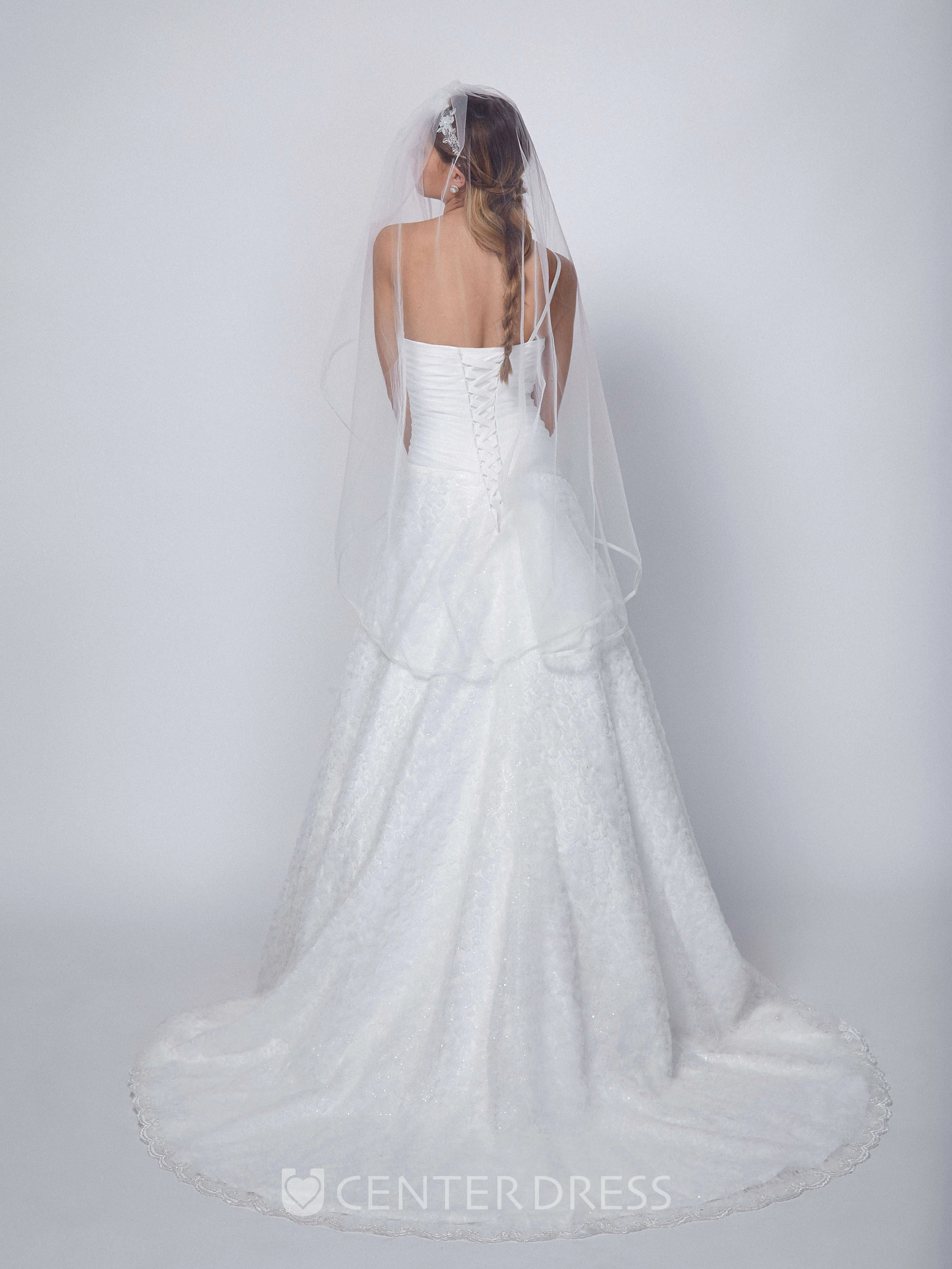 One-Shoulder Long Beaded Ruffled Chiffon Wedding Dress