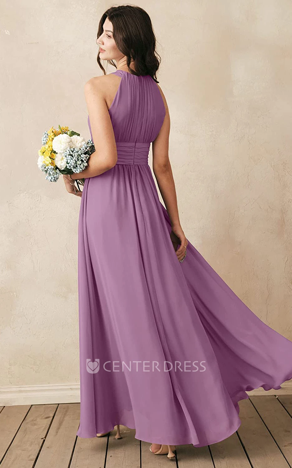 Chiffon Ankle-length Halter A Line Sleeveless Bridesmaid Dress With Ruching