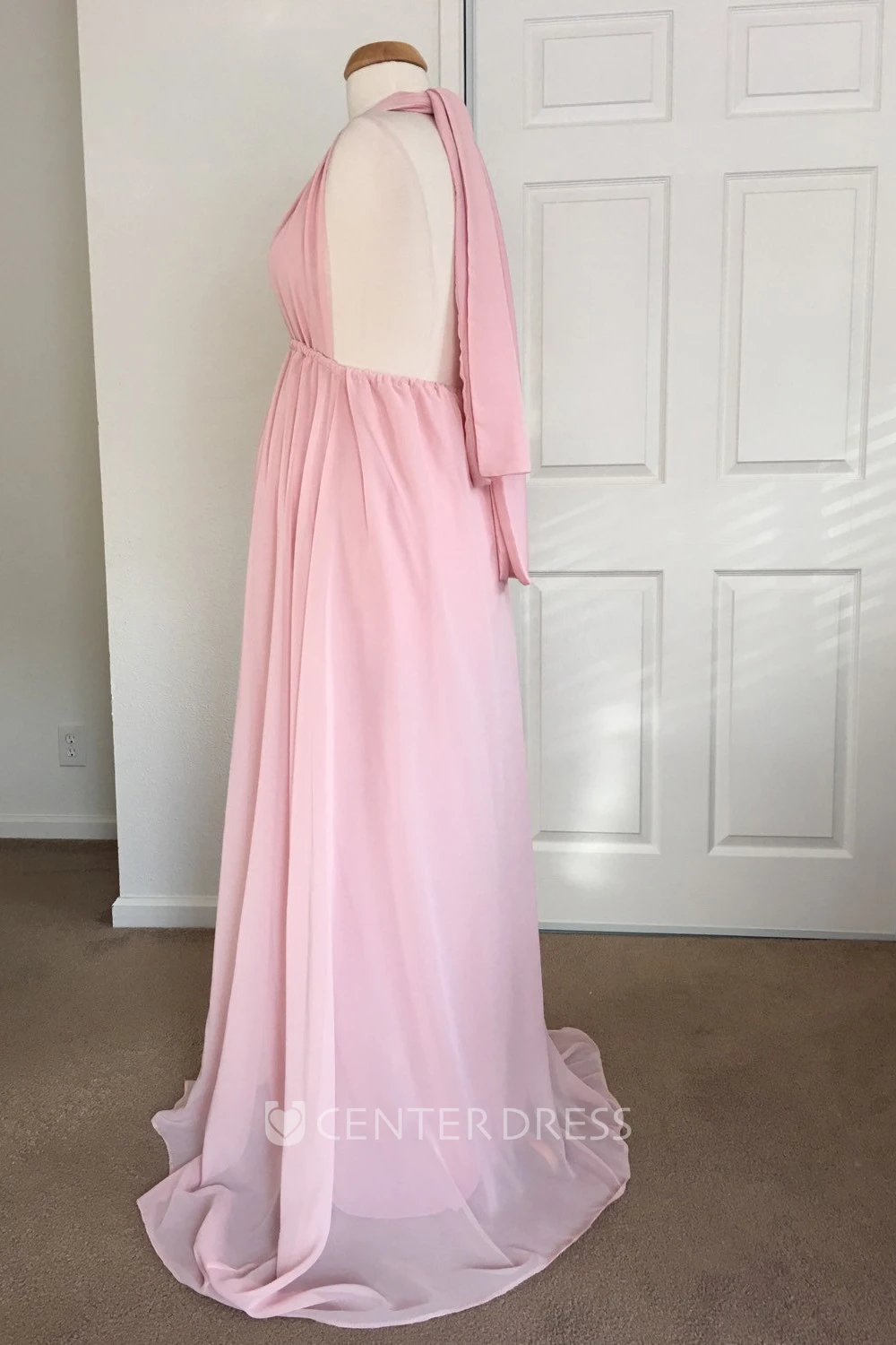A-line Chiffon Plunging Neckline V-neck Sleeveless Sashed Maternity Dress