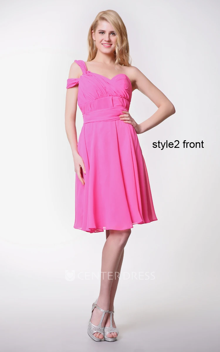 Sweetheart Ruched Short Chiffon Dress With Convertible Straps