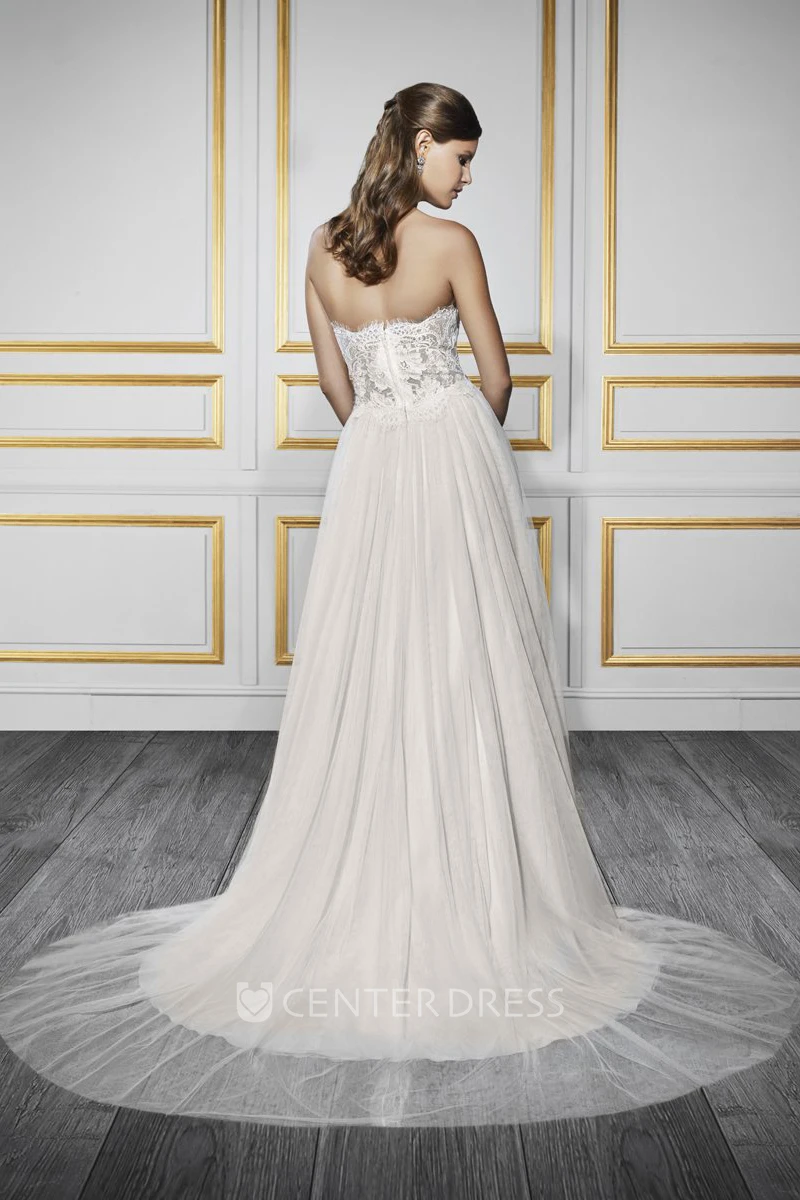 A-Line Sweetheart Tulle&Lace Wedding Dress With Zipper