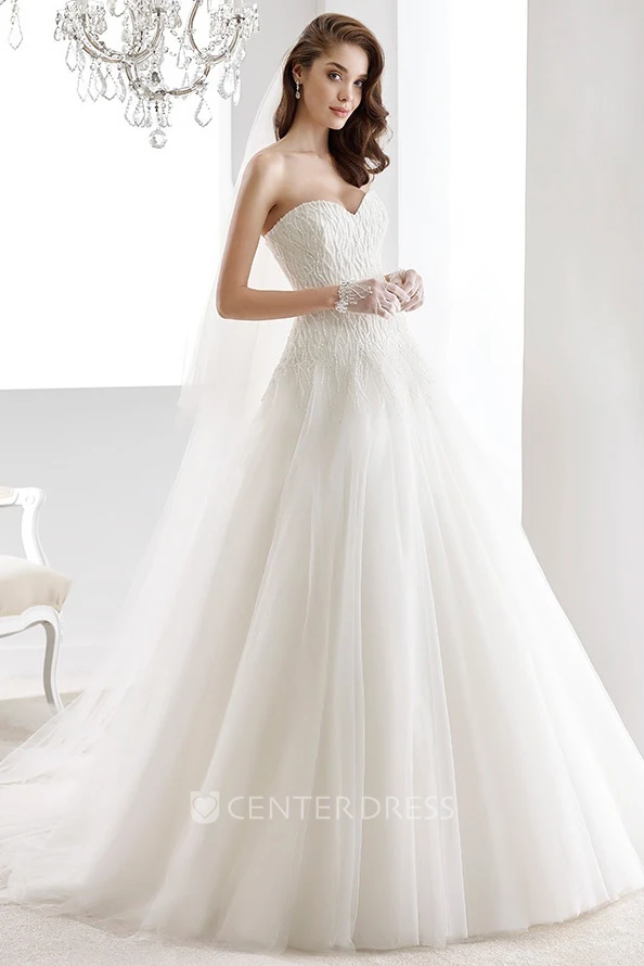 Sweetheart A-line Wedding Gown with Lace Bodice and Lace-up Back