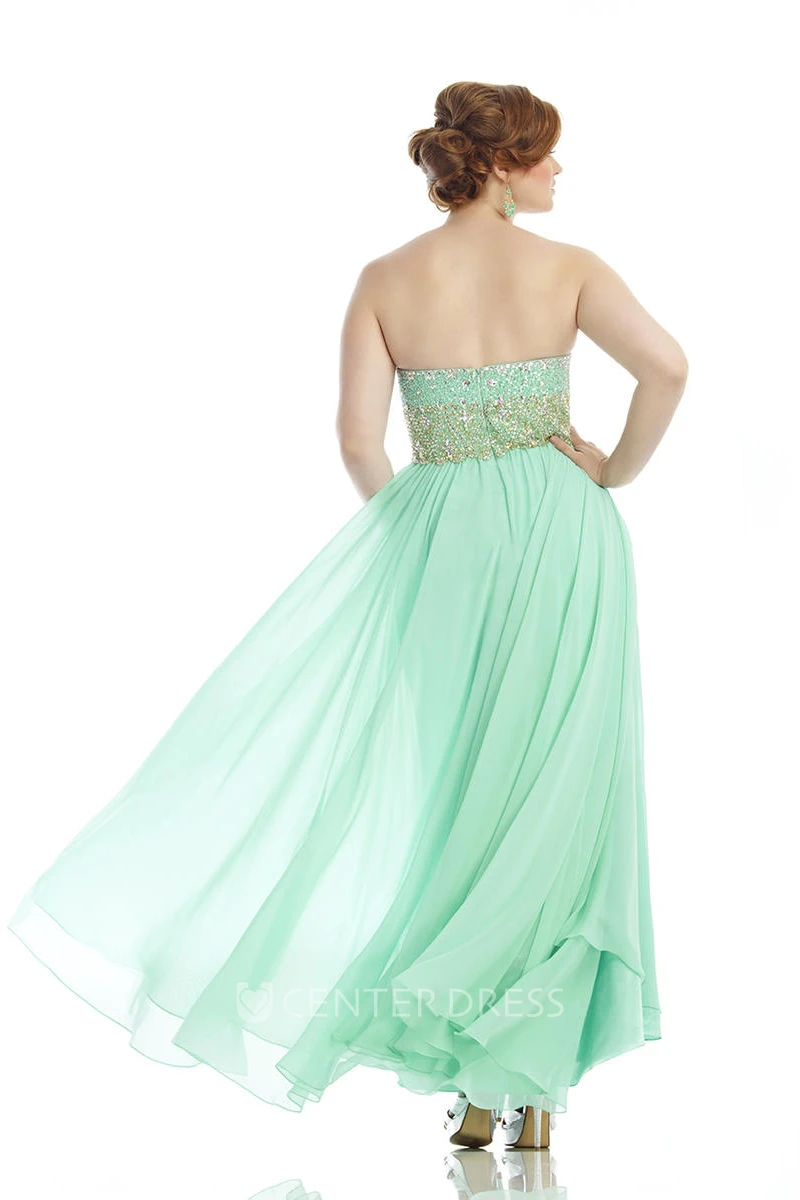 A-line Ankle-length Sweetheart Sleeveless Chiffon Beading Pleats Backless Dress