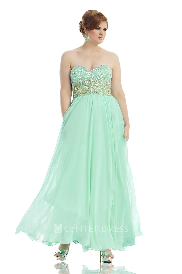 A-line Ankle-length Sweetheart Sleeveless Chiffon Beading Pleats Backless Dress
