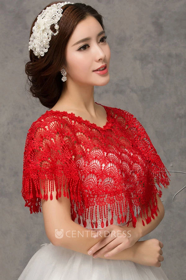 New High-end Lace Red Word Collar Shoulder Cape Shawl