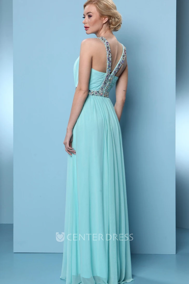 Sleeveless High Neck Pleated Chiffon Bridesmaid Dress