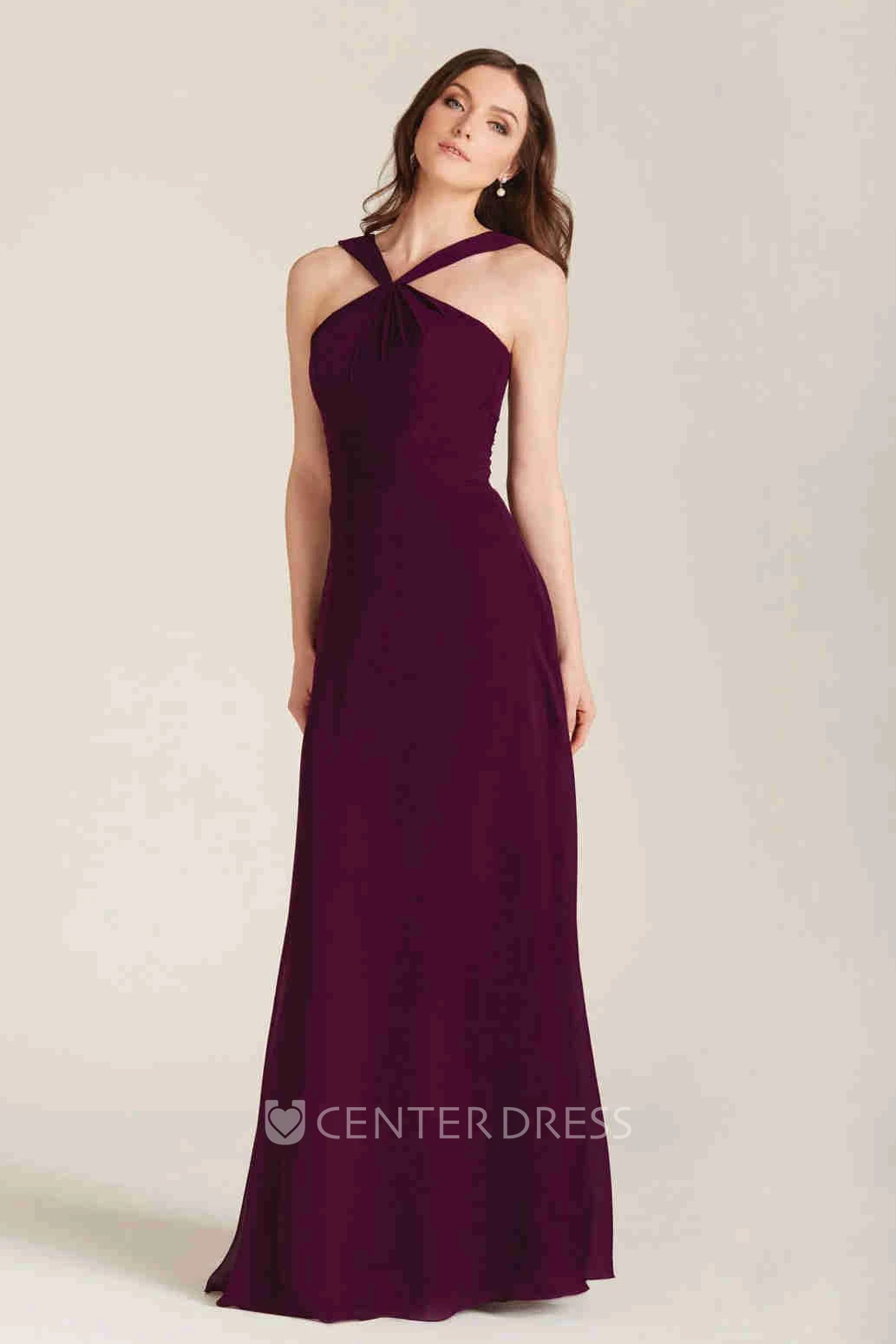 Sleeveless Strapped Ruched Chiffon Bridesmaid Dress